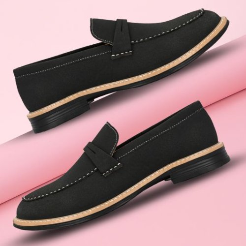Mens Black Loafer Contrast Penny Strap Shoes