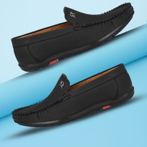 Mens Black Loafer Logo Slip-On Shoes