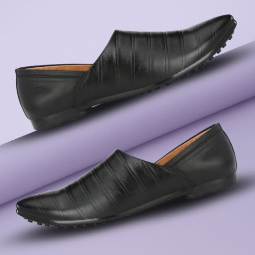 Mens Black Nagra Vertical Stitch Slip-On Shoes