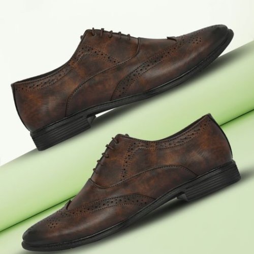 Mens Brown Brogue Classic Lace-Up Shoes