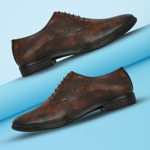 Mens Brown Brogue Distressed Lace-Up Shoes