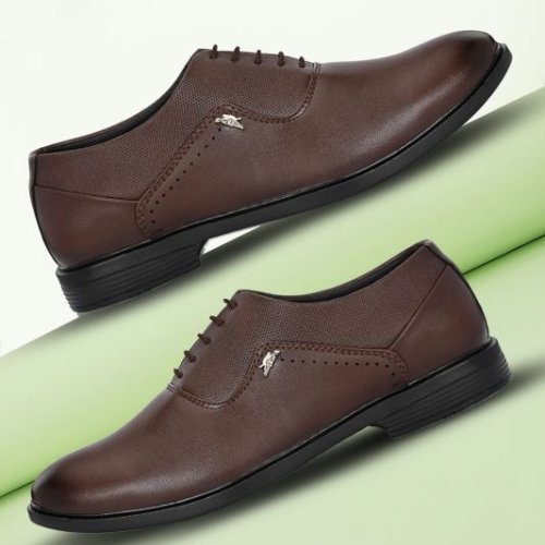 Mens Brown Derby Horsebit Lace-Up Shoes