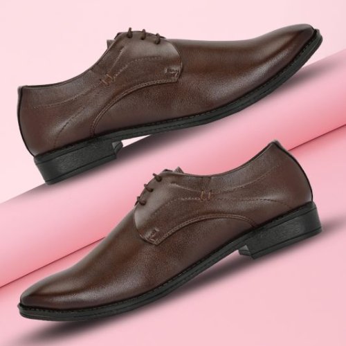 Mens Brown Derby Refined Lace-Up Shoes