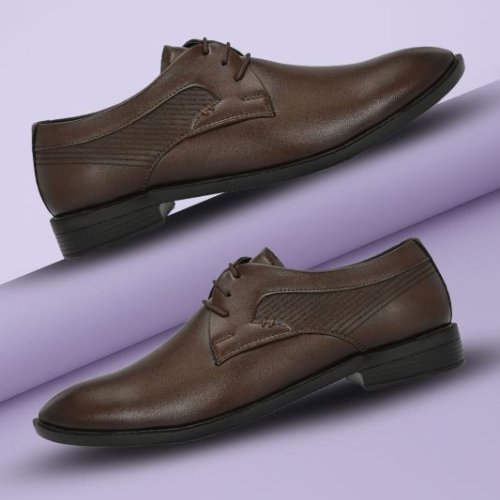 Mens Brown Derby Tailored Lace-Up Shoes