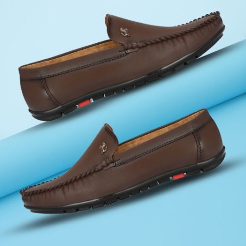Mens Brown Loafer Logo Slip-On Shoes