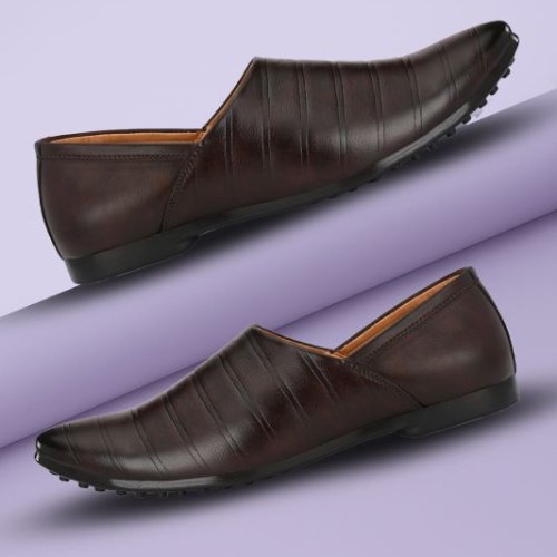 Mens Brown Nagra Sleek Stitch Slip-On Shoes