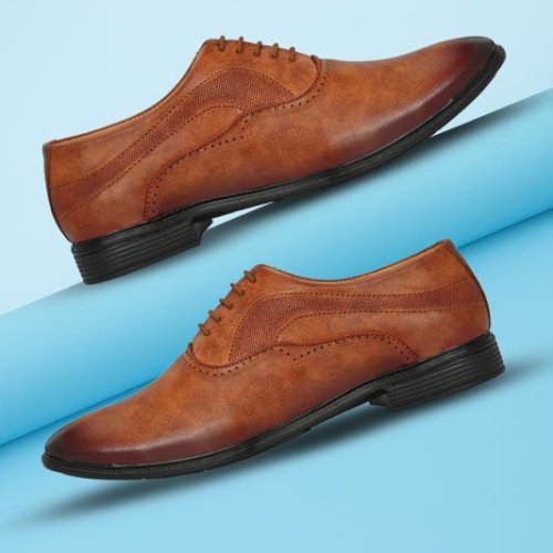 Mens Tan Brogue Polished Lace-Up Shoes