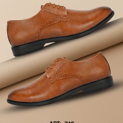 Mens Tan Derby Elegant Lace-Up Shoes