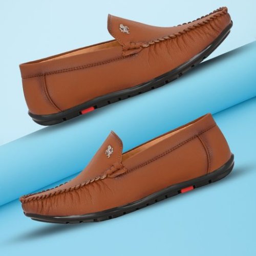 Mens Tan Loafer Logo Slip-On Shoes