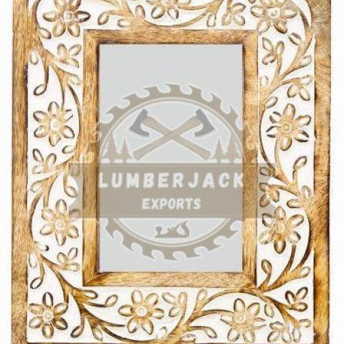 Carved Wood Photo Frame with Floral Vine Border