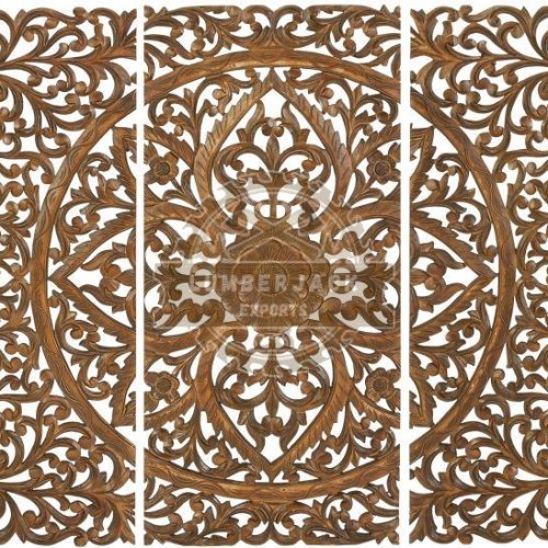 Decorative Sheesham Triple Floral Carved Accent Wall Panel