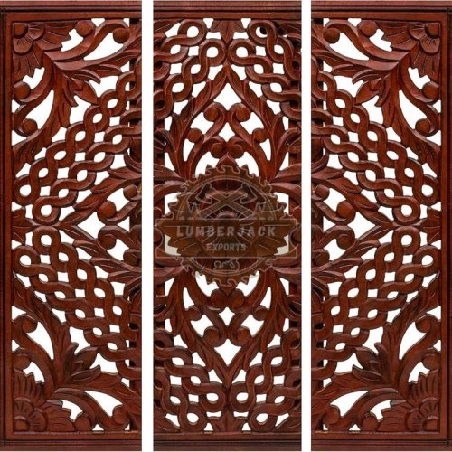 Decorative Sheesham Triple Panel Floral Vine Wall Accent