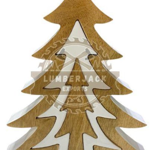 Layered Wood Christmas Tree with White Inlay