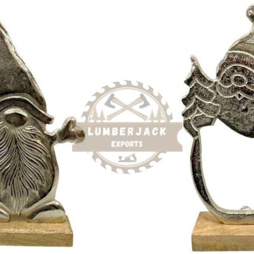 Metallic Holiday Gnome Figurine Duo on Wooden Base