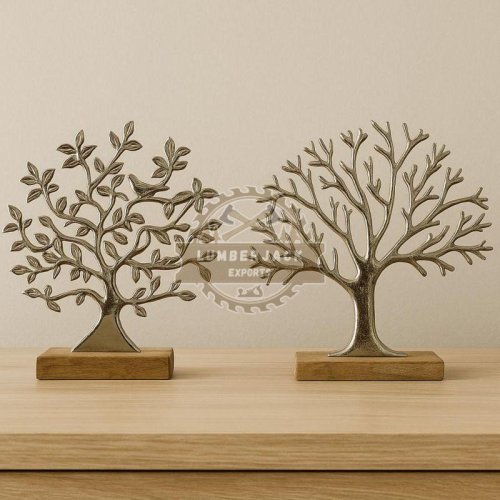Metallic Tree Sculpture Duo with Dense & Sparse Branching