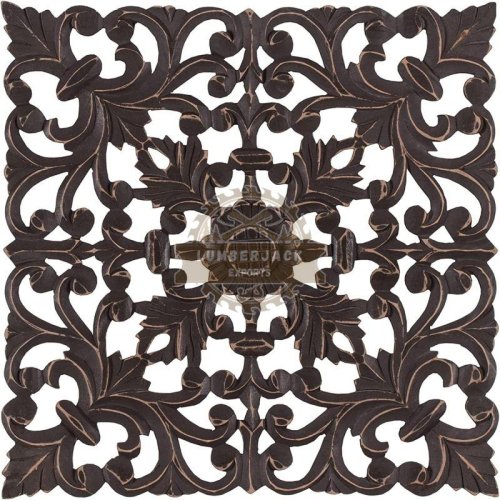 Ornamental Teak Floral Scrollwork Interior Wall Panel