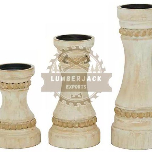 Rustic Beaded Mango Wood Pillar Candle Stands