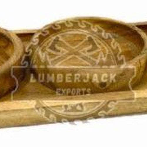 Three Bowl Mango Wood Condiment Tray Set