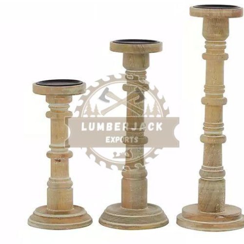 Vintage Turned Wood Candlestick Holder Trio