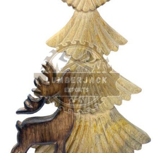 Vintage Wood Pine Reindeer Ornament