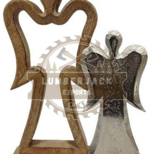 Wooden Dual Angel Sculpture
