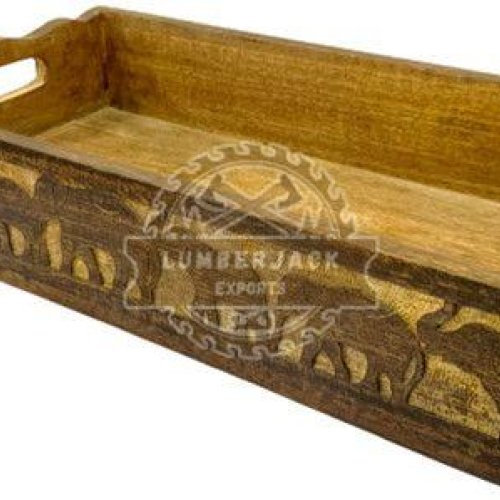 Wooden Hand Carved Elephant Design Serving Tray