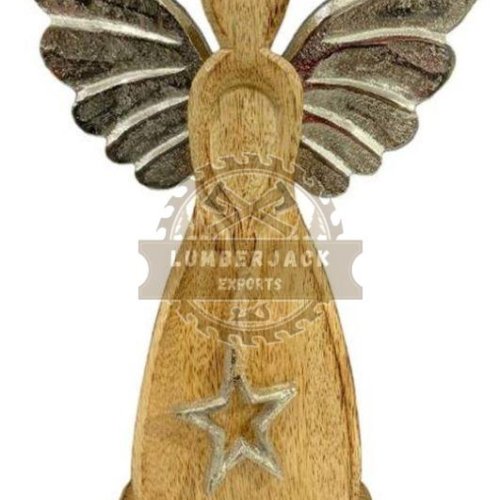 Wooden Spiritual Angel Figurine with Silver Star Pendant