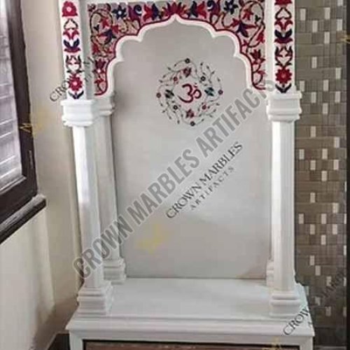 7 Feet White Inlay Work Marble Temple