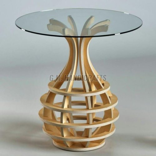 Round Wooden Coffee Side Table With Glass Tabletop