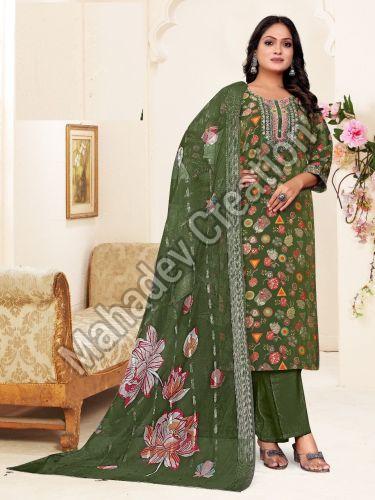 Ladies Green Floral Embroidered Suit