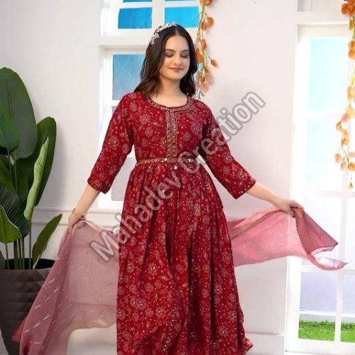 Ladies Red Festive Belted Dress