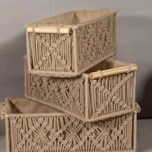 Brown Woven Macrame Storage Basket
