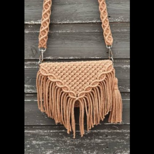 Solid Beige Macrame Sling Bag