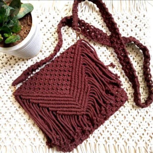 Maroon Handmade Macrame Shoulder Sling Bag
