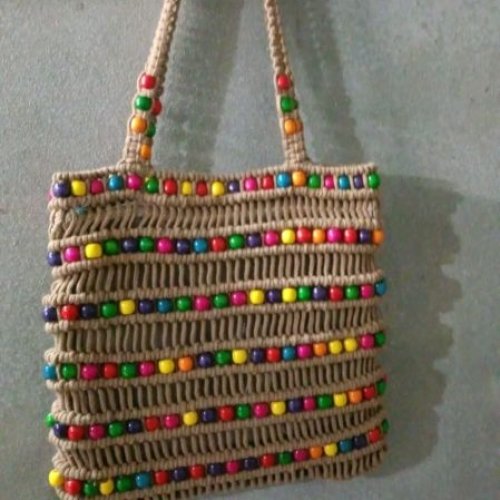 Multi Color Breaded Handmade Macrame Bag