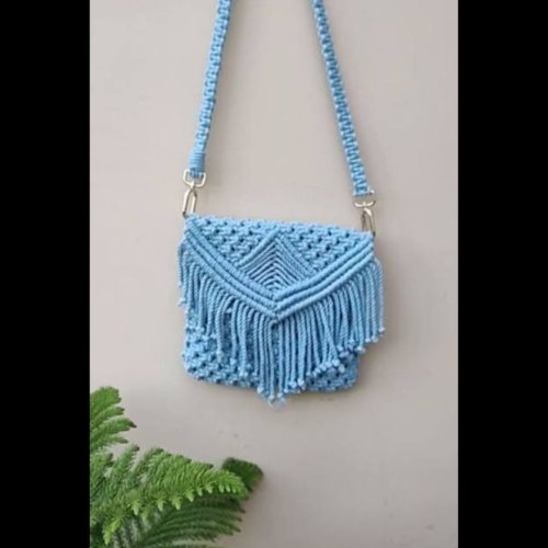 Sky Blue Macrame Sling Bag