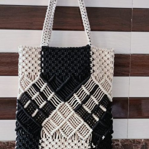 Solid Knotted Cotton Macrame Handbag