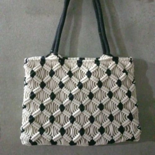 Off White Macrame Hand Bag