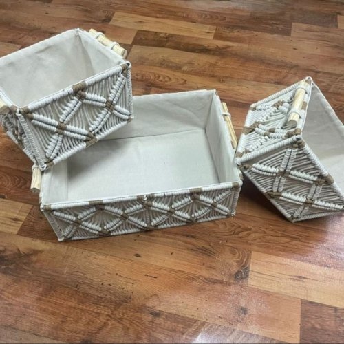 White Woven Macrame Storage Basket