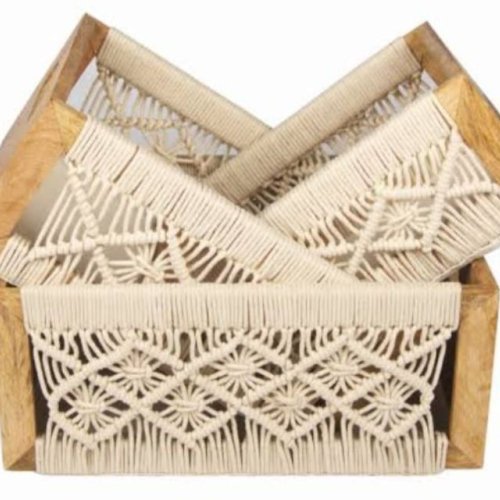Wooden Frame Macrame Storage Basket