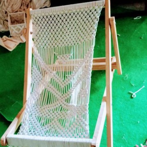 Wooden Stylish Macrame Foldable Sun Lounger