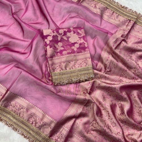 Ladies Lace Work Tissue Silk Saree