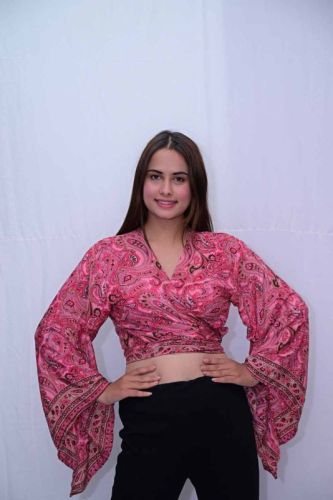 Printed Tie Top Bell Sleeve