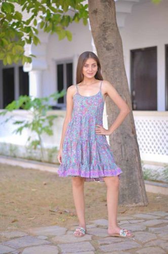 Three Frill Ladies Silk Dress