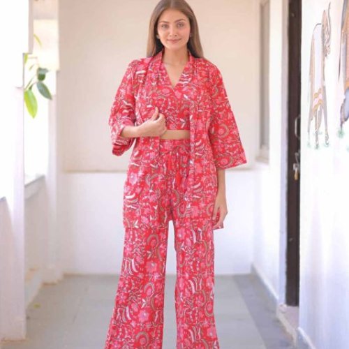 Three Piece Cotton Women Co Ord Set