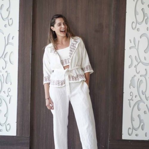 Three Piece Jute Belt Women Co Ord Set