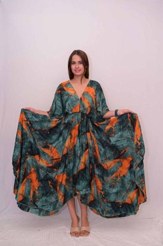 V Neck Prited Umbrella Dress