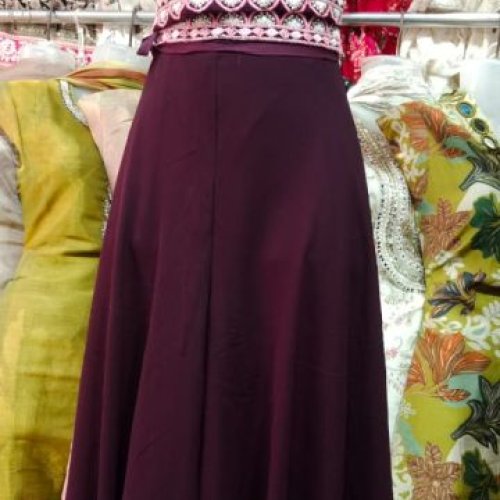 Maroon Ladies Georgette Crop Top Palazzo Set