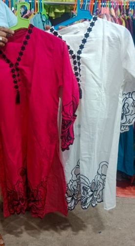 Red White Roman Silk Kurti Pant Set