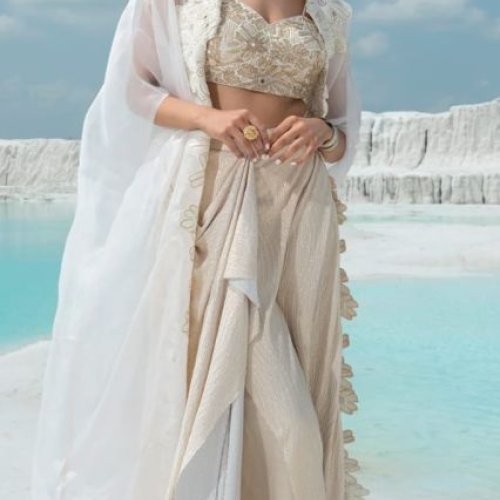 Crop Top Drape Skirt Set